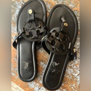 Tory Burch Black Miller Leather Sandals 7.5